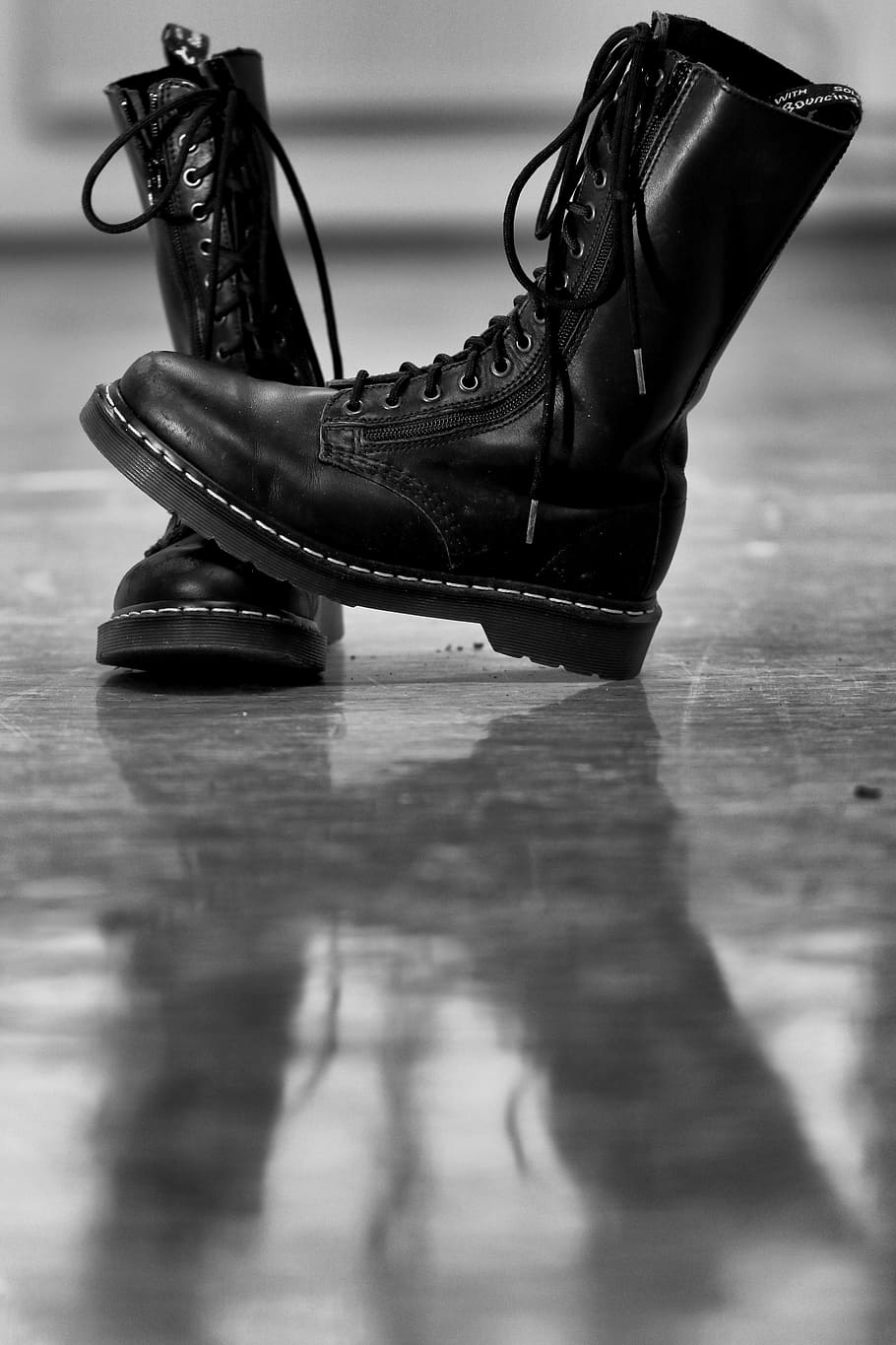 pair, black, doc martens combat boots, gray, surface, boots, shoes, dr, martens, design