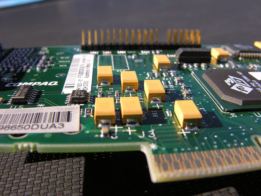 green, yellow, expansion card, black, surface, circuit board, computers, technology, chip, board