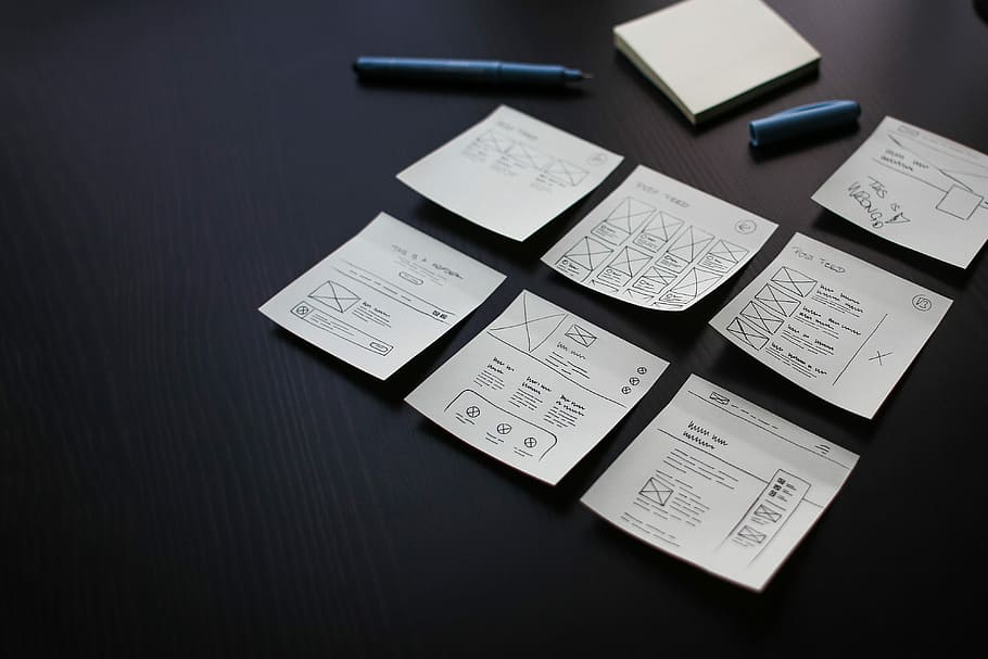 notas auto-adesivas do webdesigner, Webdesigner, Sticky Notes, projetando, desenho, notas, escritório, caneta, pegajosa, webdesign