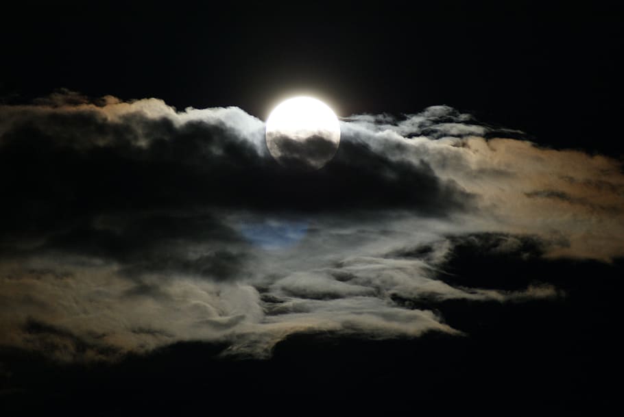 full, moon, clouds, full moon, night, sky, atmosphere, mood, mystical, creepy