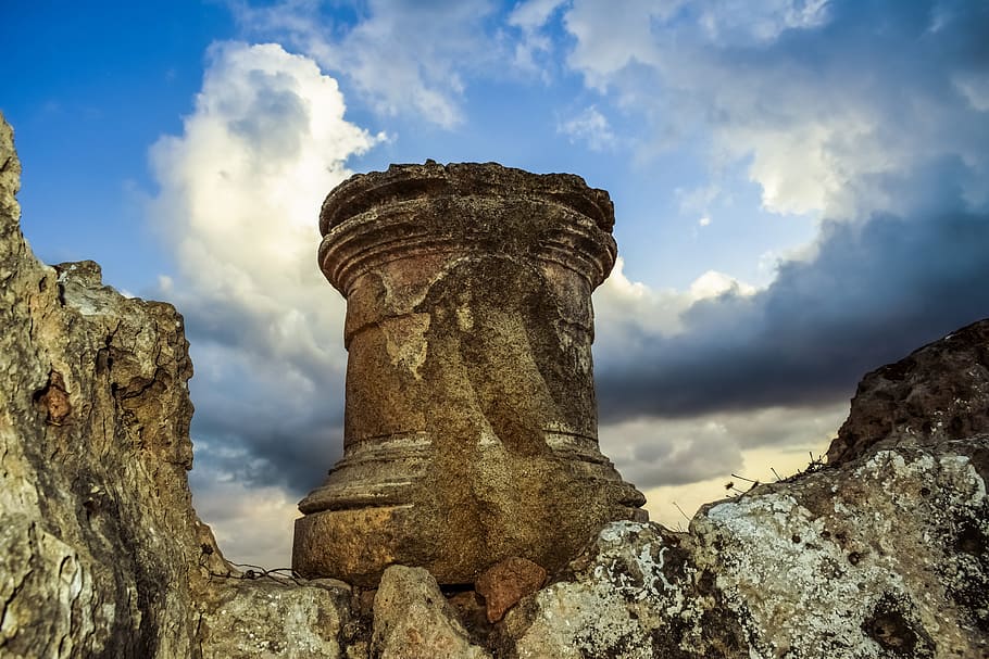 키프로스, 파 포스, 왕의 무덤, 기둥, 고고학, 역사적인, 돌, 고대, 유네스코 문화 유산, 구름-하늘