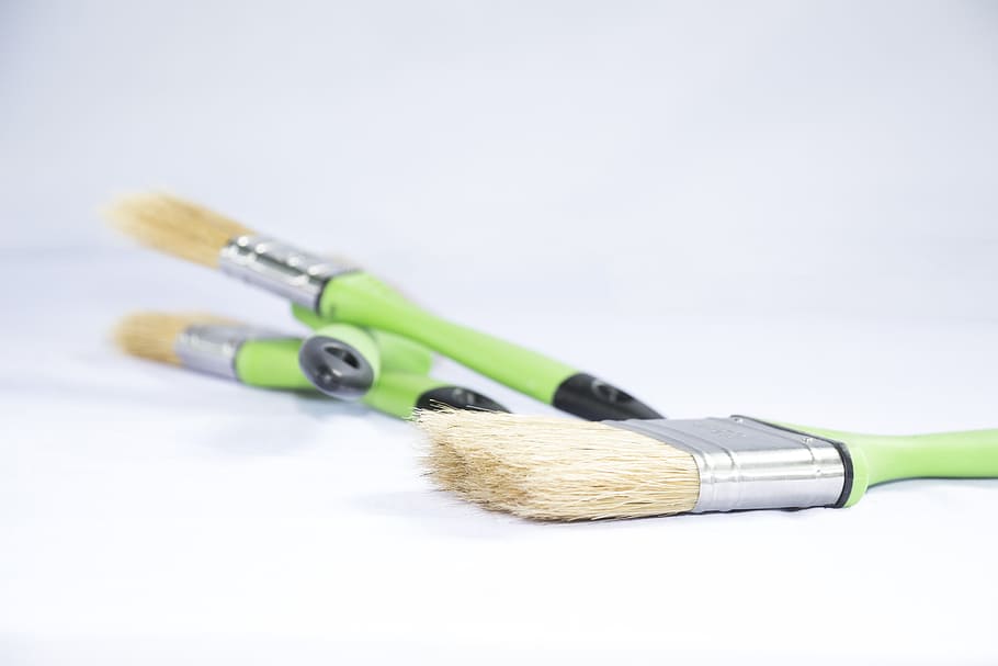green paintbrushes, equipment, brush, tool, bristle, paintbrush, paint, design, painter, color
