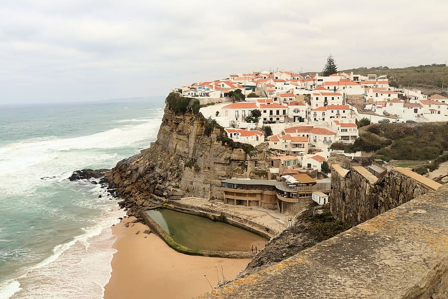 azenhas do mar, portugal, beach, sea, sintra, portuguese, cliff, coast, village, city