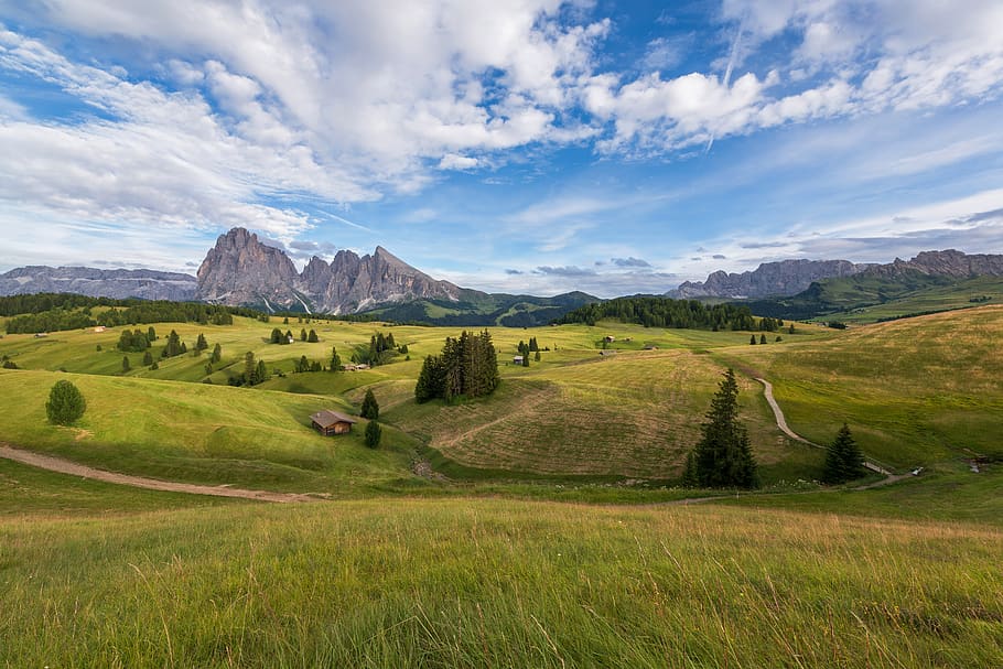 dolomites, landscape, rock, italy, hiking, alps, nature, travel, valley, view