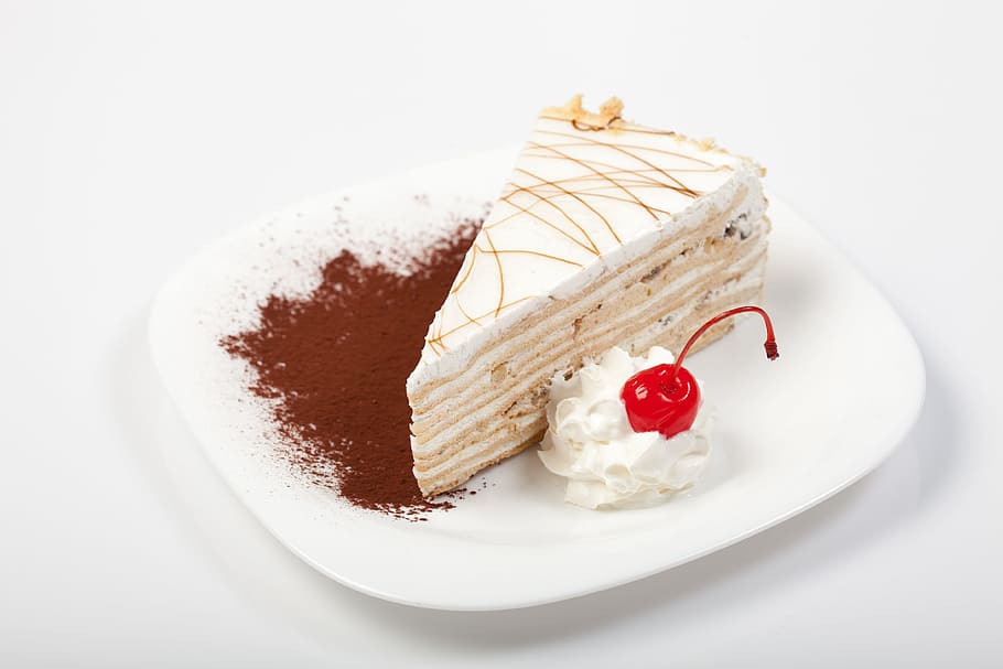 sliced, vanilla cake, saucer, Cake, Sour Cream, cake smetannikov, sweet, dessert, tasty, sweetly