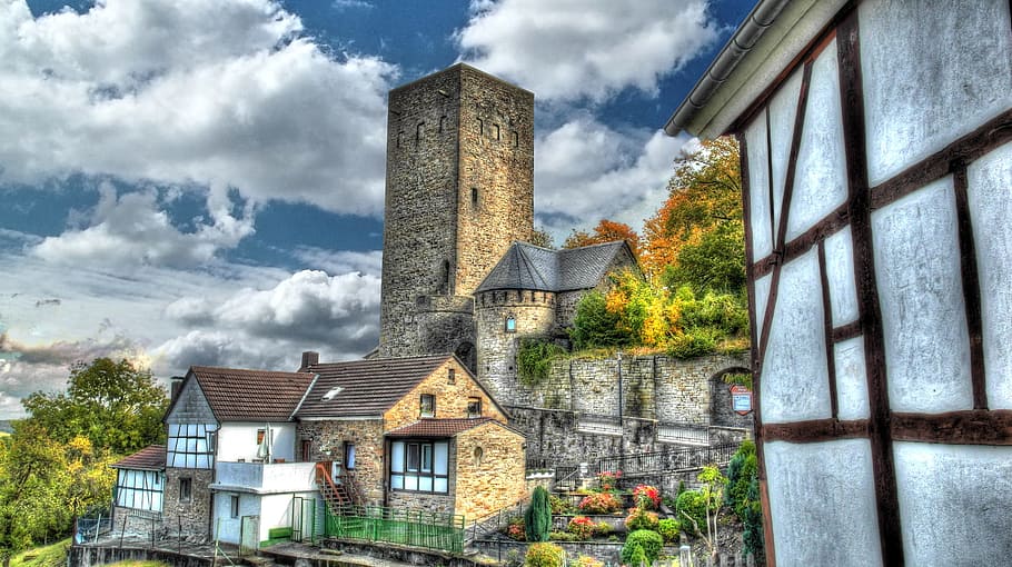 gray, brown, concrete, houses, blankenstein castle, hattingen, bochum, old town, ruhr, ruhr valley