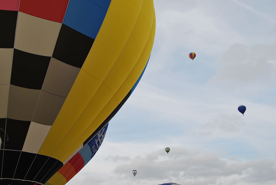 globos, nubes, color, globo, globo aerostático, vehículo aéreo, volador, en el aire, transporte, cielo