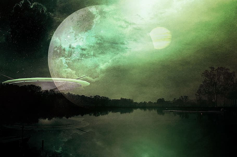 Science Fiction, Alien, Planet, fiction, sci-fi, surreal, ship, moon, background, cover