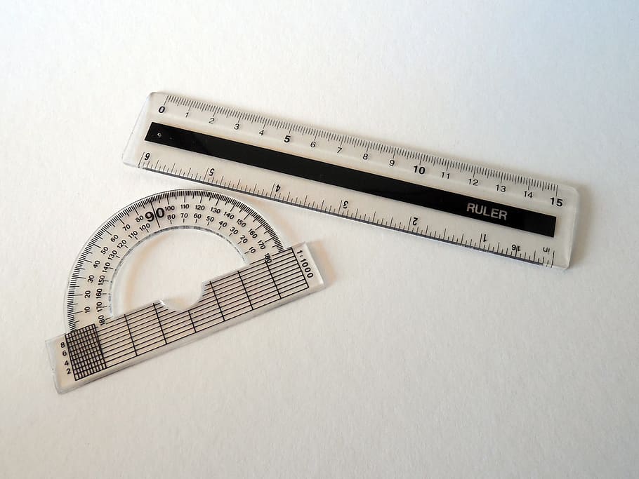 régua de plástico transparente, transferidor, régua, medida, matemática, distância, exatamente, contagem, polegada, instrumento de medição