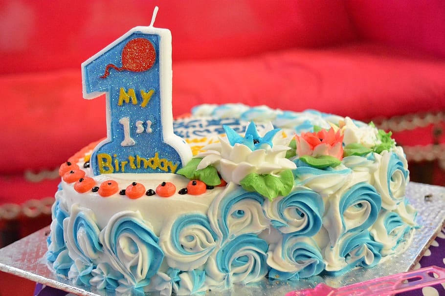 ulang tahun, kue, makanan penutup, Perayaan, lezat, lilin, ulang tahun pertama, manis, makanan manis, pencuci mulut