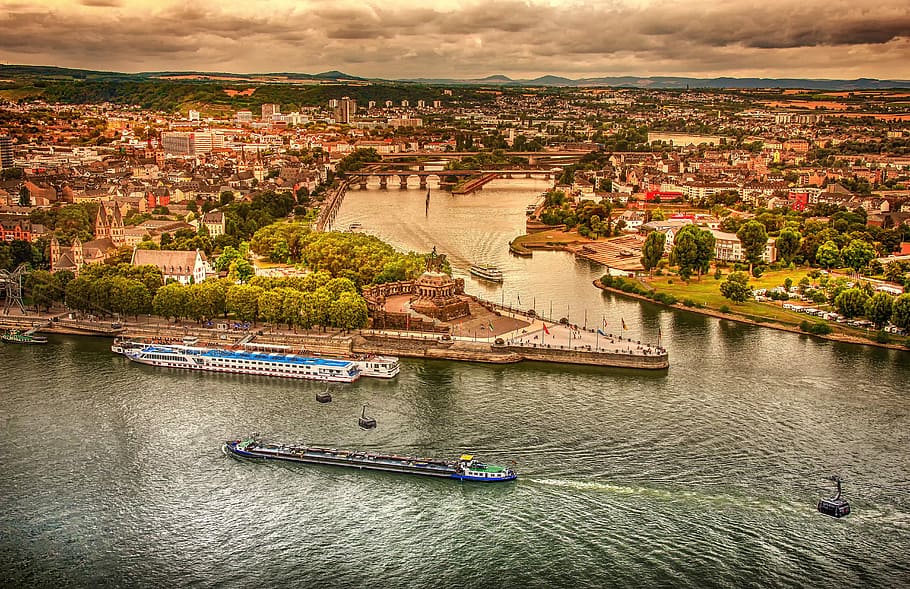 aerial, photography, boats, body, water, city, koblenz, german corner, sachsen, places