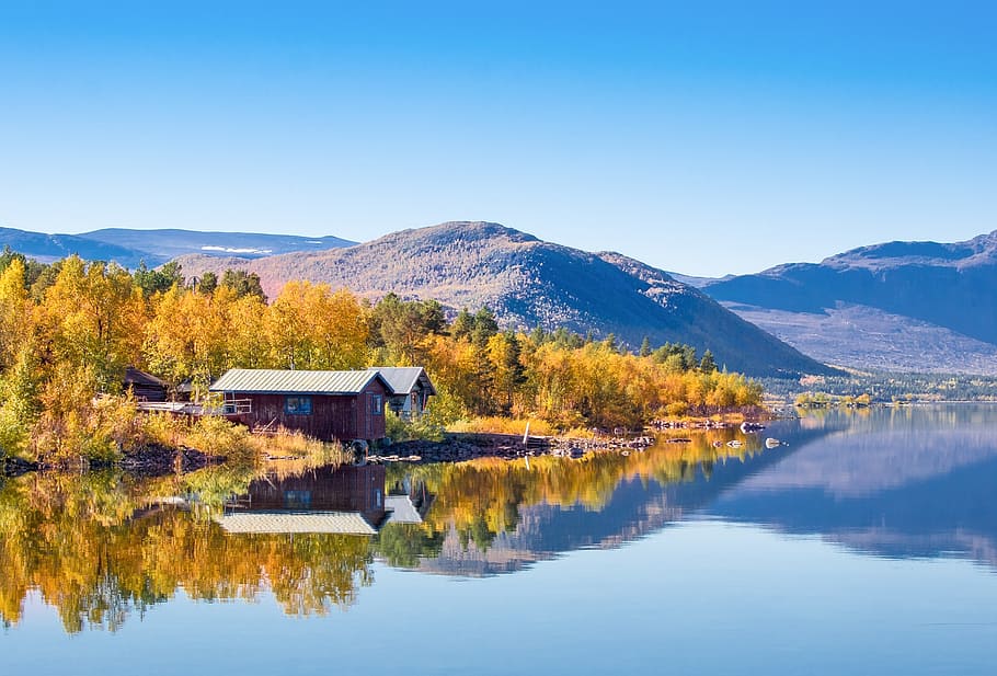 björkudden, laponia, otoño, Reflexión, agua, pintorescos - naturaleza, lago, cielo, montaña, tranquilidad