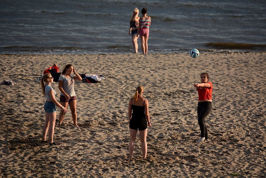womens, beach, daytime, sport, volleyball, girl, nature, baltic sea, summer, niendorf
