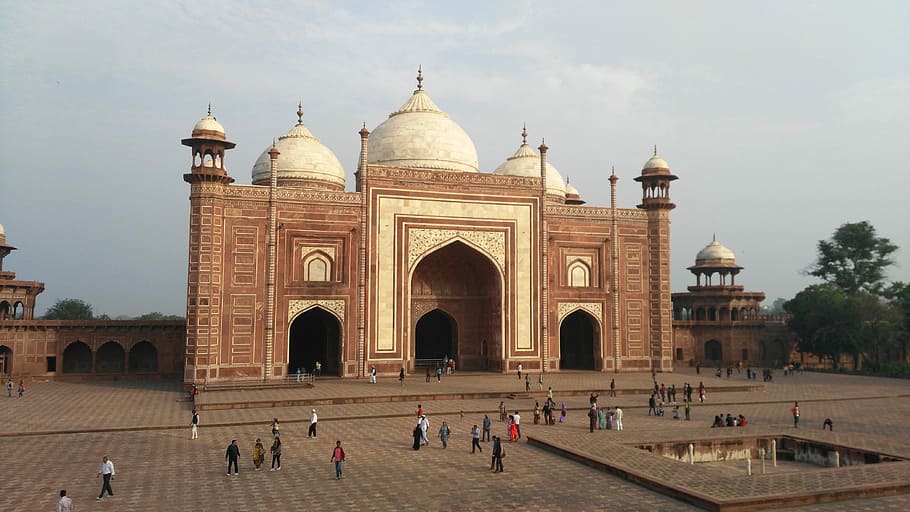 Taj Mahal, Mosque, Unesco, Agra, India, duplicate, left side, large group of people, travel destinations, architecture