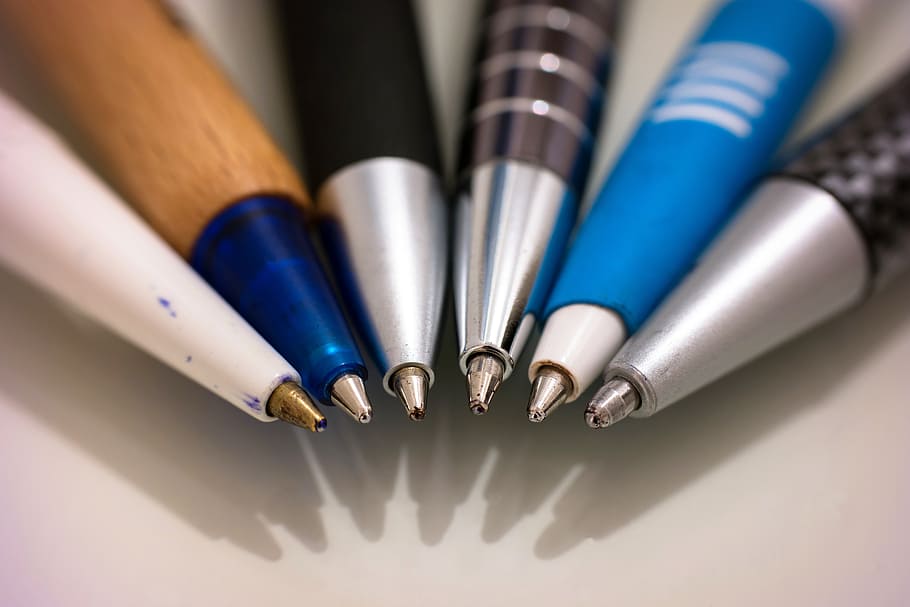 caneta de cores sortidas, branco, superfície, caneta, canetas, sair, escritório, ferramenta de escrita, material de escritório, acessórios de escritório