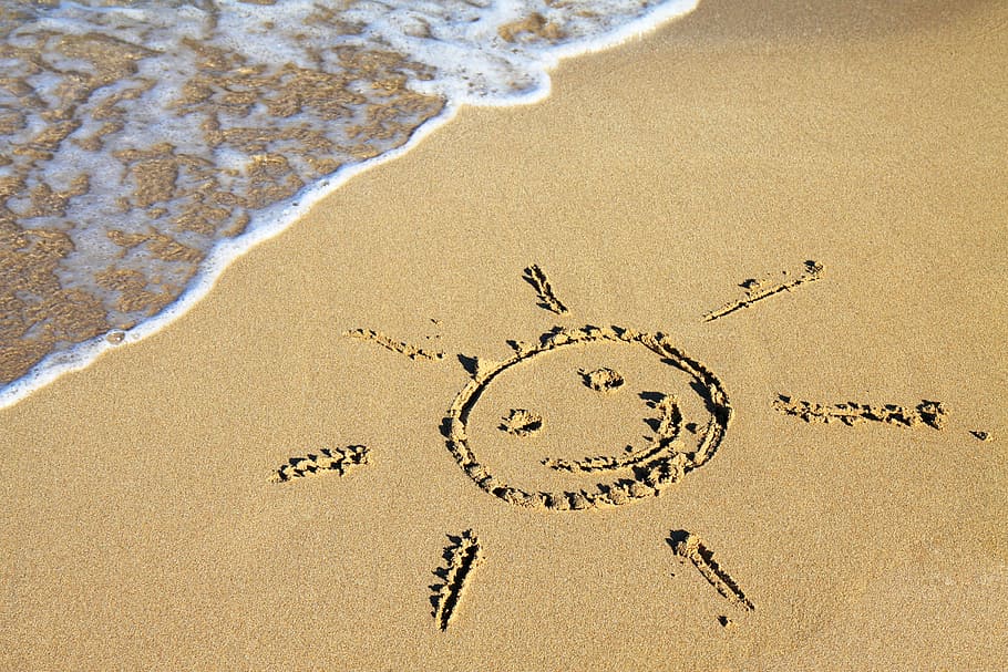 sun illustration, sand, body, water, daytime, background, beach, coast, sun, symbol