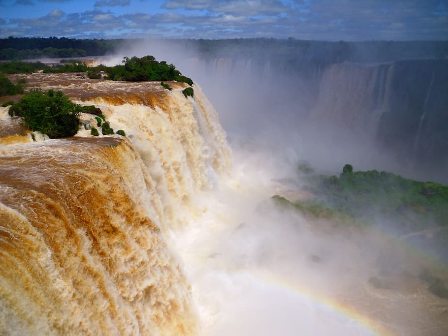 air terjun pada siang hari, air terjun, brazil, iguazu, cataratas de iguazu, amerika selatan, alam, sungai, air, jatuh