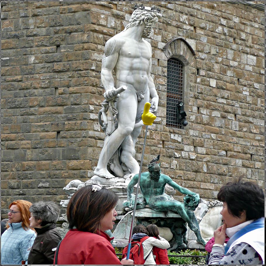 Firenze, Nettuno, Greek statue, group of people, real people, architecture, built structure, building exterior, people, men