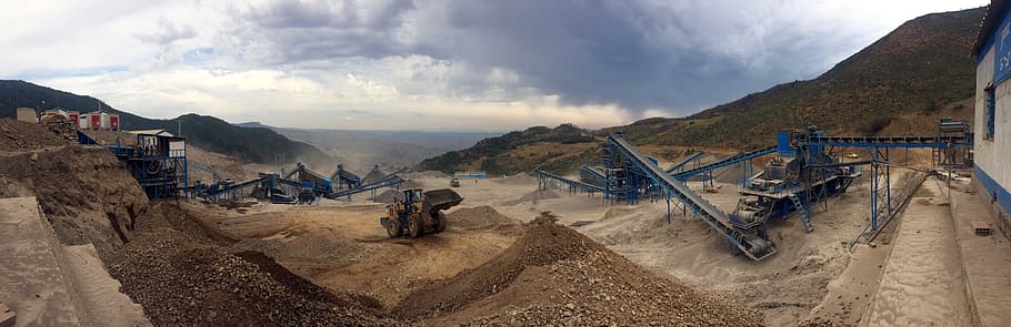 mining area, machinery, mine, construction site, cloud - sky, land, nature, panoramic, landscape, industry