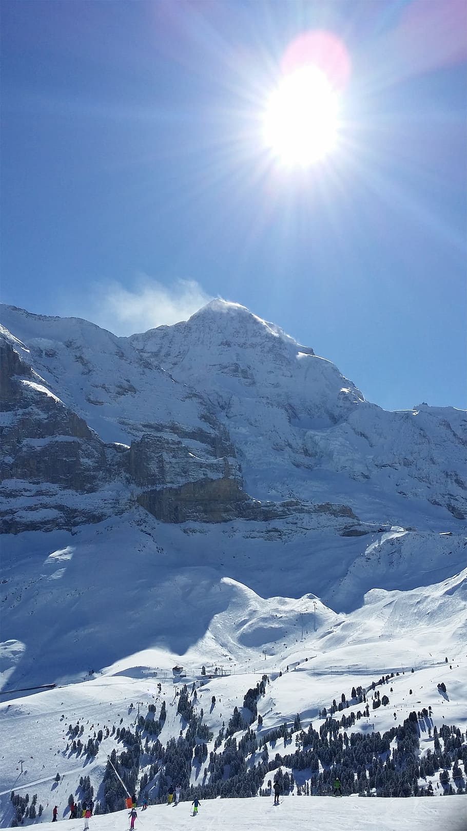 sol, montaña, nieve, alpes suizos, montañas, suiza, alpino, invierno, frío, azul