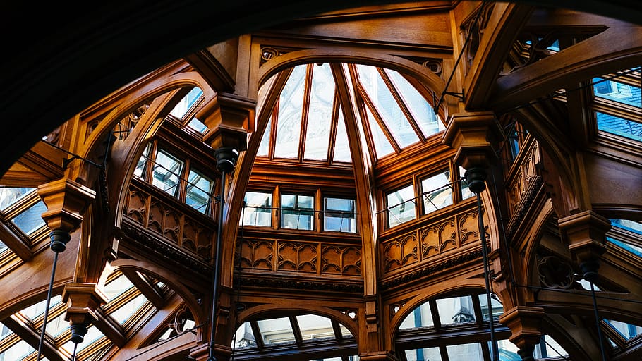 structure, dome, wood, brown, architecture, glass, steel, built structure, low angle view, indoors