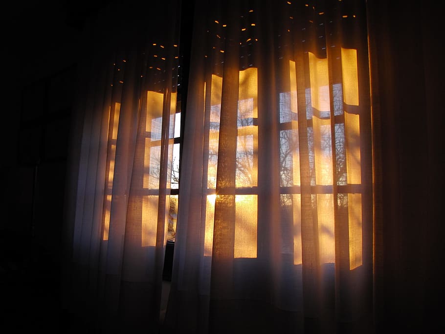 cortinas transparentes blancas, amanecer, ventana, cortina, sol, puertas, casa, cataluña, castellterçol, arquitectura