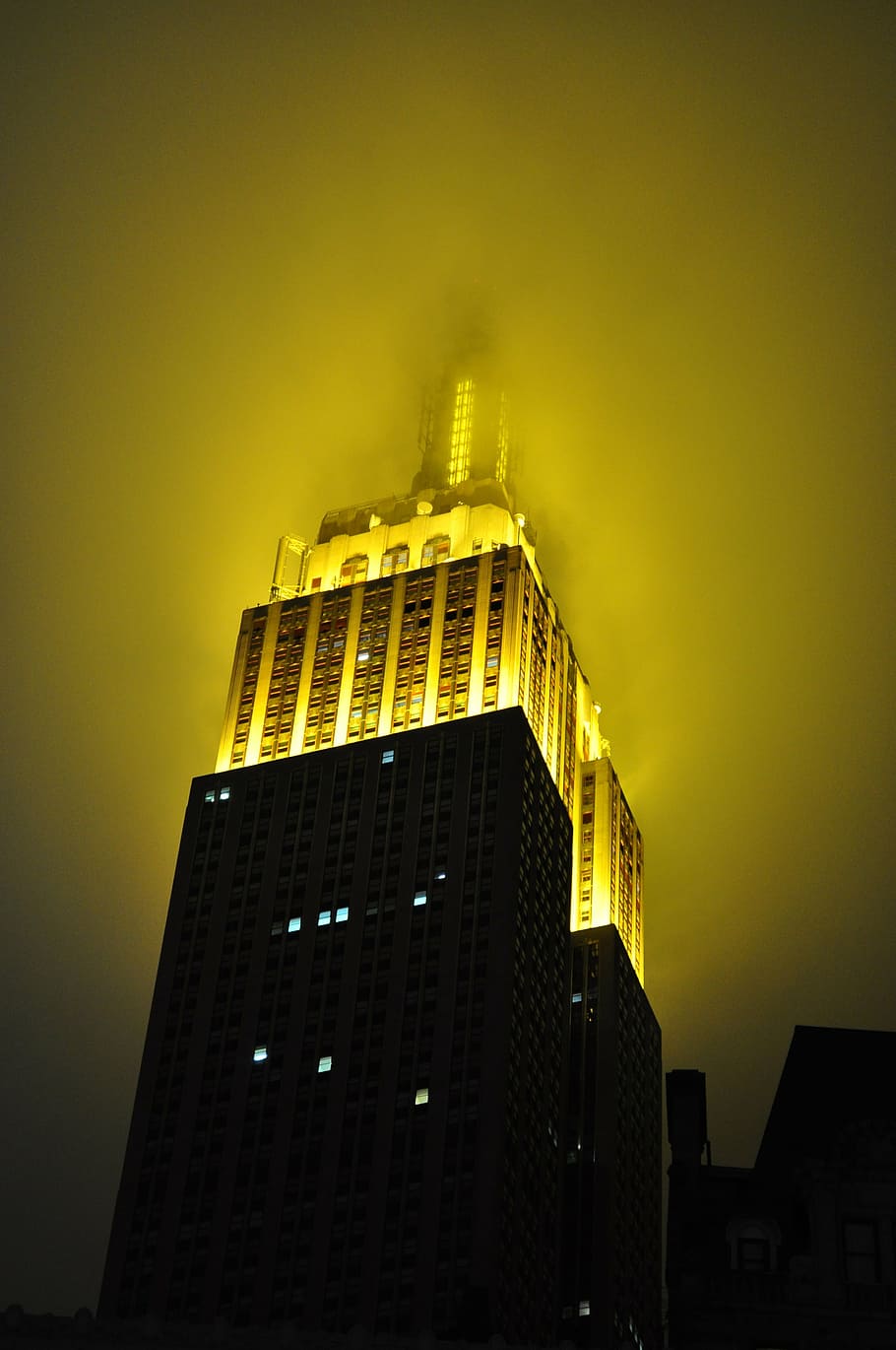 fog, spire, albion, new york, building, chrysler center, high rise building, twilight, evening, skyscraper