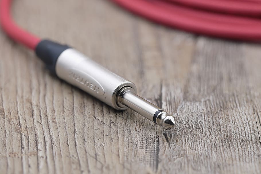 jack, plug, connection, cable, guitar cable, audio cable, hifi, music, table, wood - material