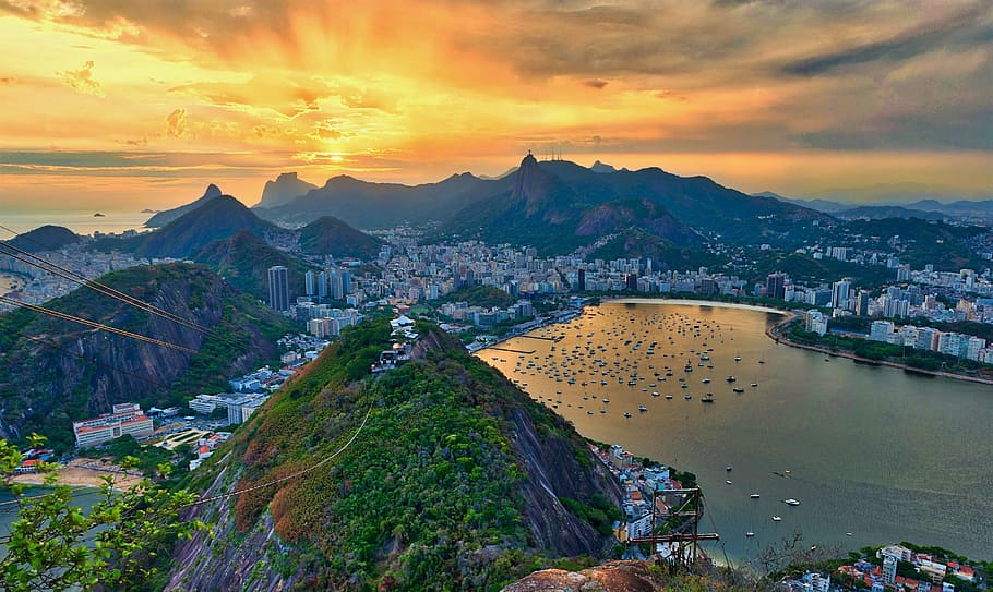 aerial, view, mountain, rio, brazil, janeiro, brazilian, summer, travel