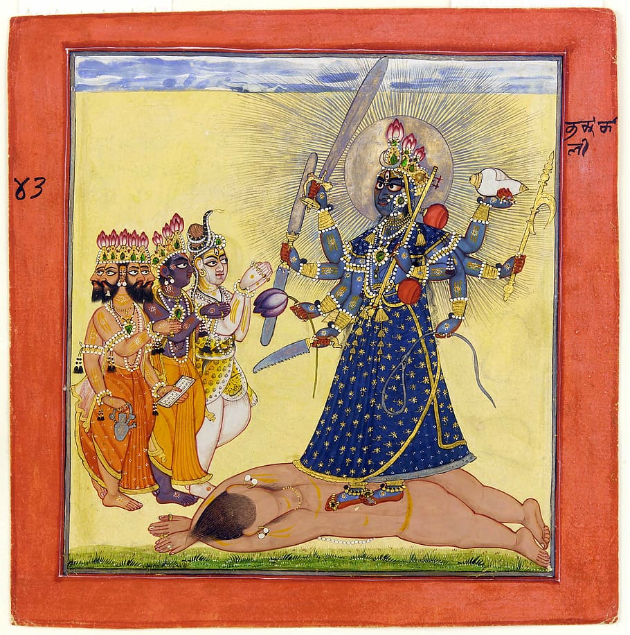 divindade, deusa, indiano, pintura, pobre, gravado imagem, história, pessoas, antiguidade, arte