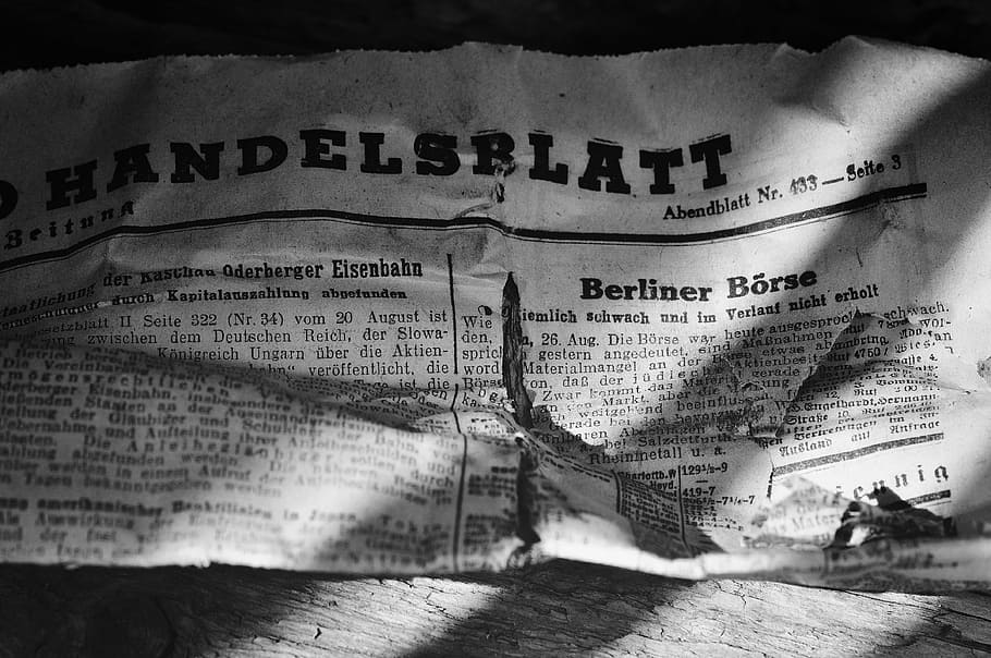 newspaper, daily newspaper, handelsblatt, pages, font, old script, information, old, antique, paper