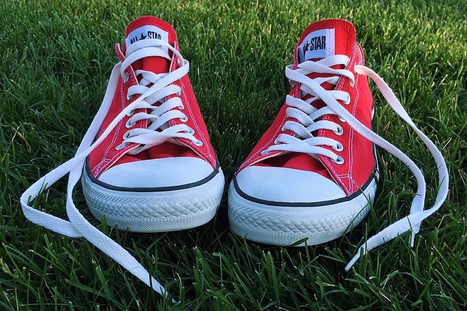 pair, red-and-white, converse, all-star, low, green, grassfield, Converse, Chucks, Shoes, Sneakers