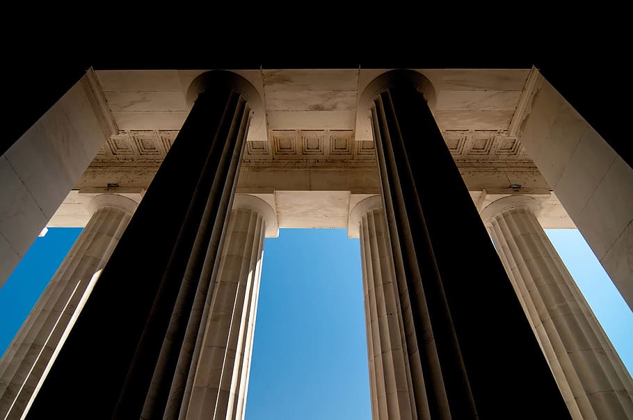 beige, concrete, pillars, building, pillar, modern, stone, massiveness, pompous, exit