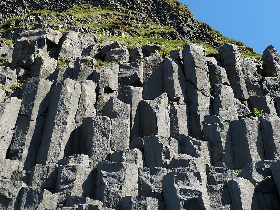 아이슬란드, 빅, 사우스 코스트, 산, 바위, 돌, 현무암, 기둥, 절벽, 풍경