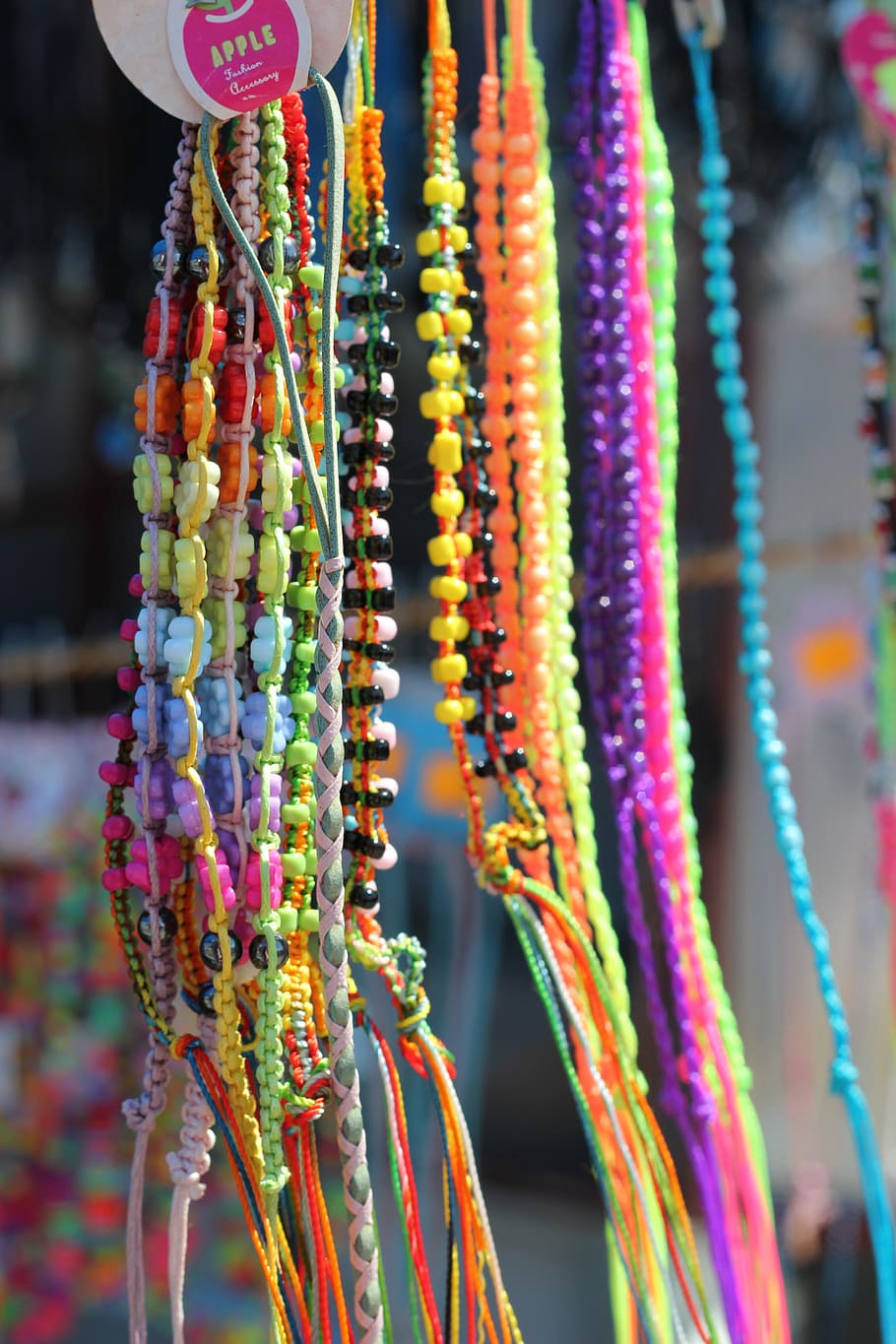 mercado, collares, colorido, decoración, brillante, cadena, culturas, multicolor, multicolores, venta minorista