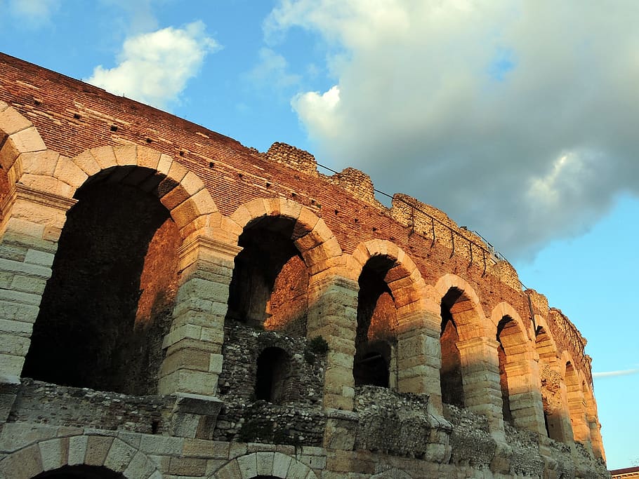 arena, monument, verona, italy, architecture, cloud - sky, built structure, sky, history, the past