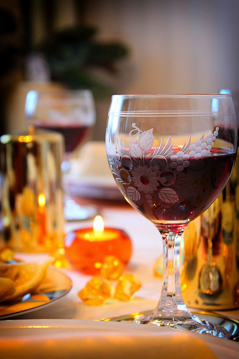 赤ワイン, ドリンク, グラス, 赤, ワイン, ワイングラス, テーブル, お祝い, 食べ物, ろうそく
