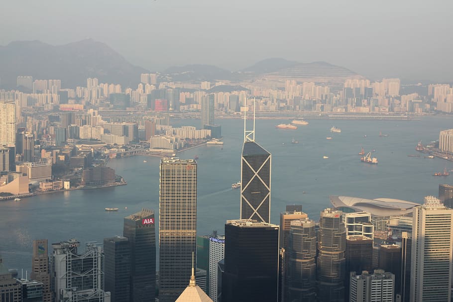 Hong Kong, Kota, Arsitektur, Asia, bangunan, kaki langit, pencakar langit, cahaya, menara, metropolis