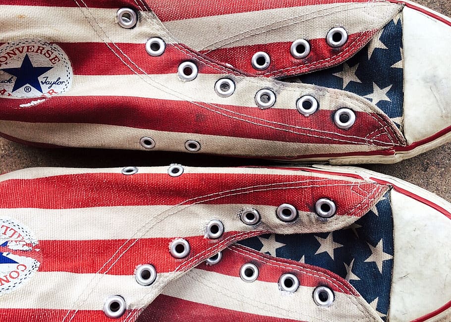 converse, chucks, sneakers, stars and stripes, footwear, aged, red, close-up, shoe, indoors