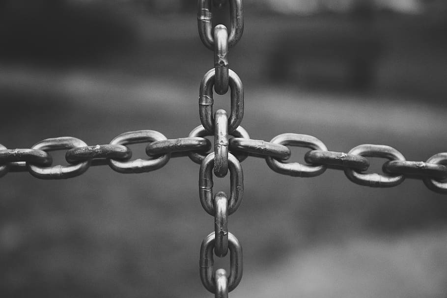 chains, links, black and white, chain, metal, strength, focus on foreground, close-up, connection, day