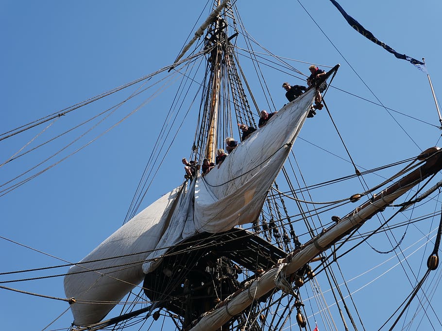 sailing, sailing boat, hoist the sails, sailors, masts, sailing ship, tall ship, ship, nautical vessel, sailboat