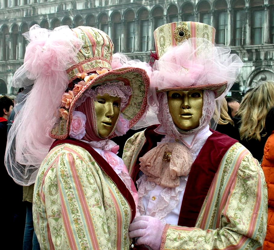 カーニバル, ヴェネツィア, マスク, 変装, 衣装, 認識できない, 広場, 女性, 道徳, 伝統的な服