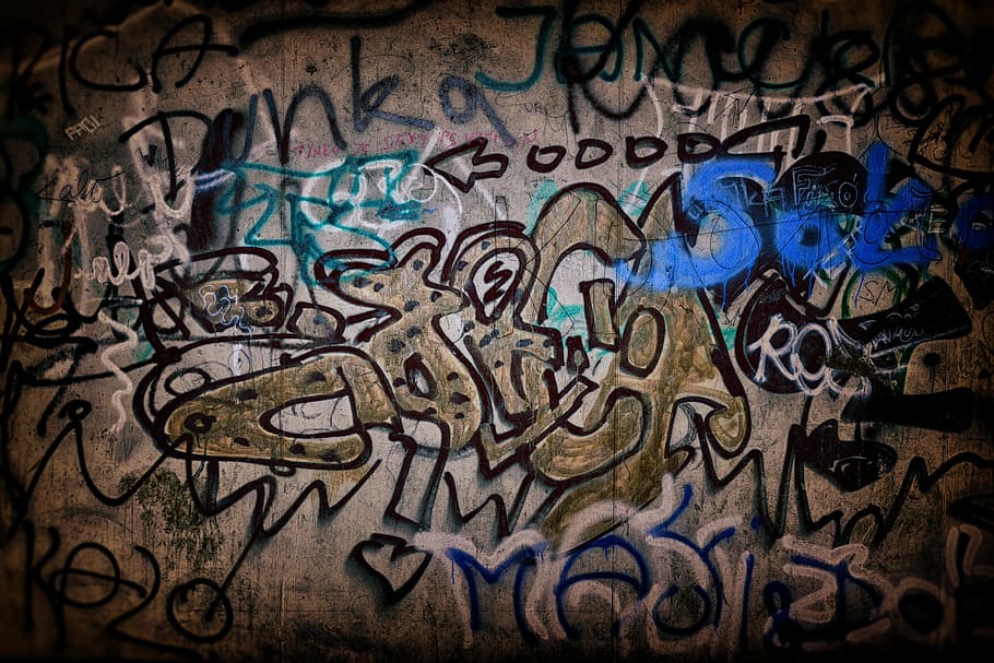 silhouette photography, graffiti wall, wallpaper, background, graffiti, colors, decorative, abstract, hdr, architecture
