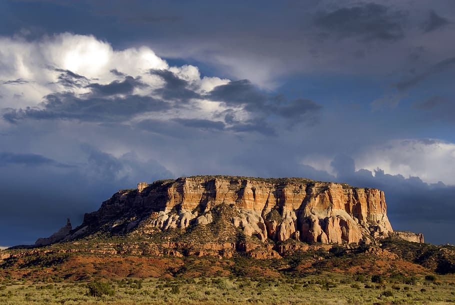 plateau formation, desert, mesa, new mexico, us, stormy, landscape, travel, america, stone