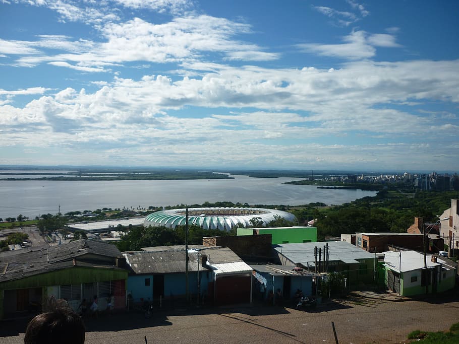 porto alegre, rio grande do sul, brasil, estadio beira rio, sport club internacional, sky, landscape, morro santa tereza, nube - cielo, agua