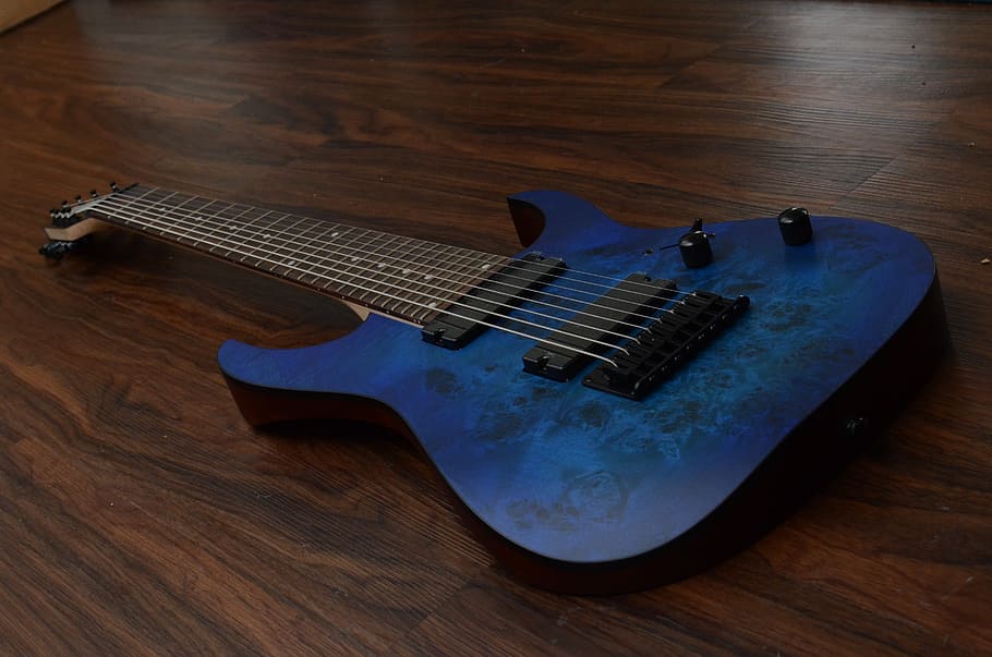 ibanez rg8pb, guitar, djent, blue, wood - material, string instrument, table, music, indoors, musical instrument