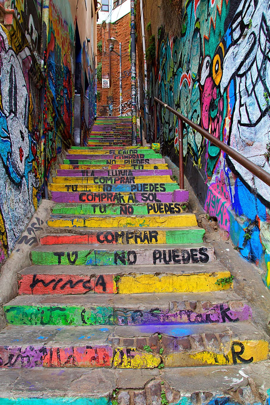 chile, valparaiso, colorful, color, creativity, culture, city, art, stairs, architecture