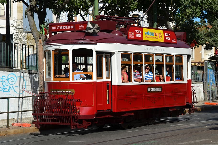 lisbon, tram, portugal, historic center, historically, means of transport, transport, traffic, rails, capital