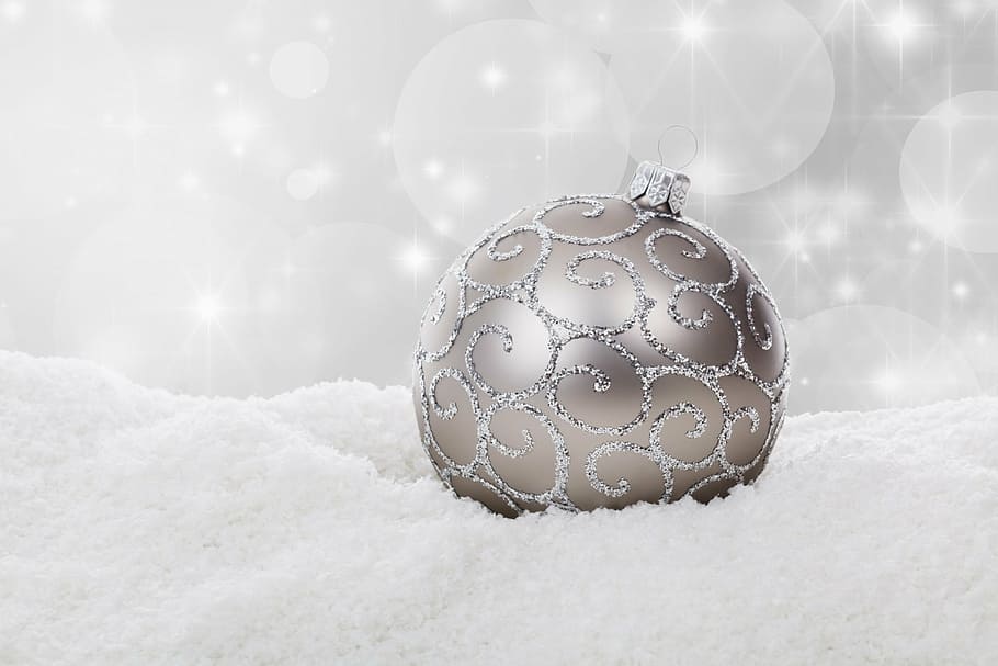 gray, bauble, white, powder, christmas, snow, decoration, holiday, symbol, winter