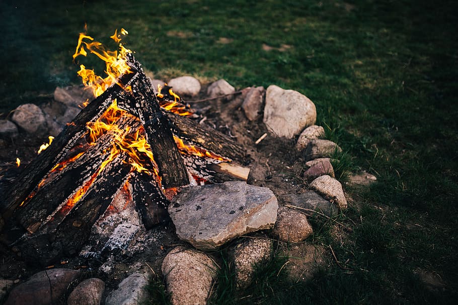 vacations, camera, outdoor, nature, outside, fire, flame, woods, bonfire, ash